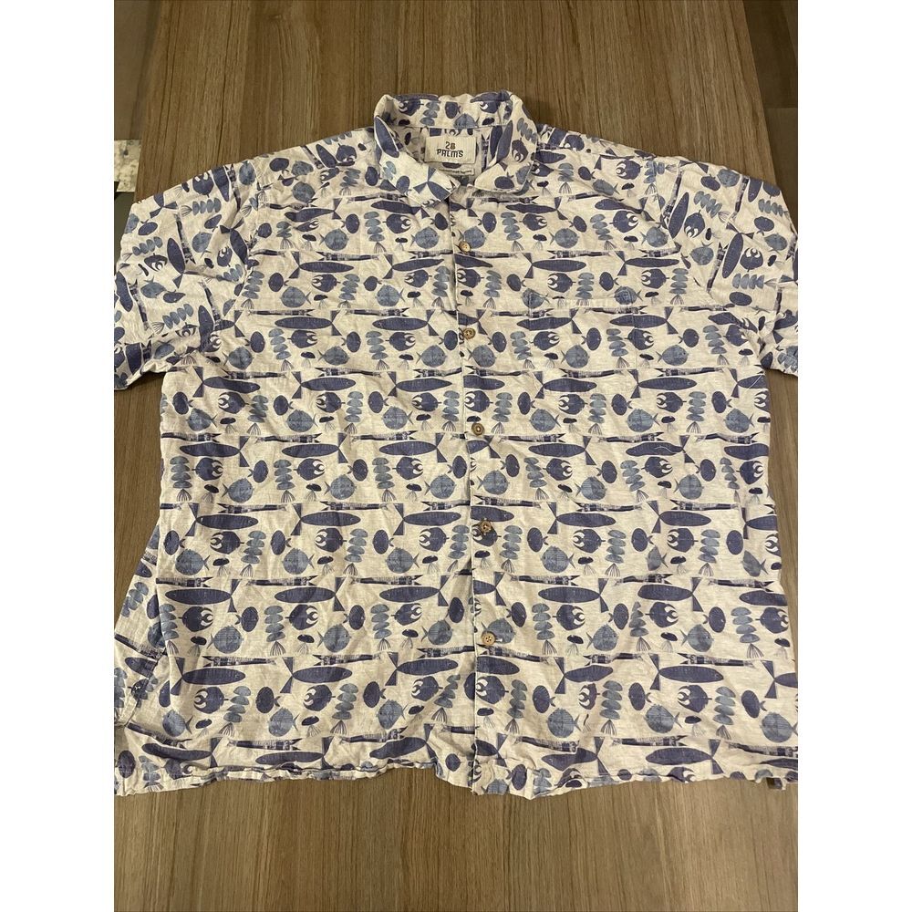 28‎ PALMS Mens Shirt Tiki Fish Blue Size Large